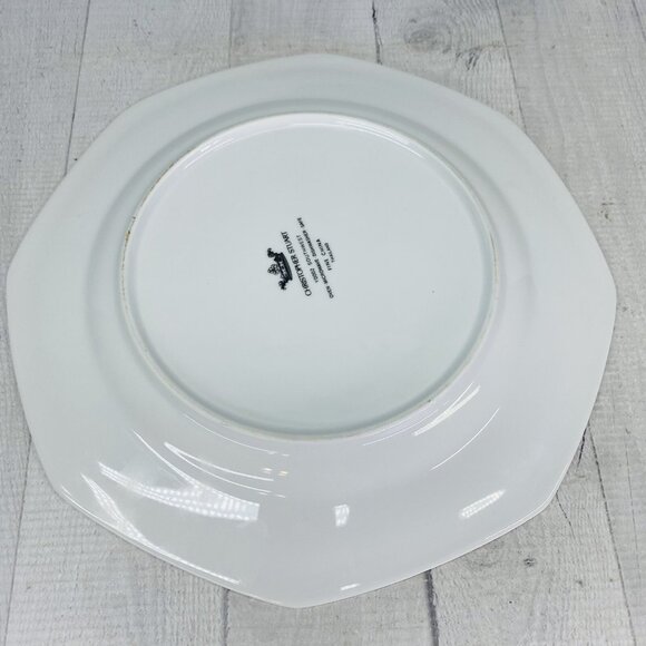 Christopher Stuart SOUTHWEST Green Blue Coral Rim White China Dinner Plate Set 4 - Picture 7 of 16